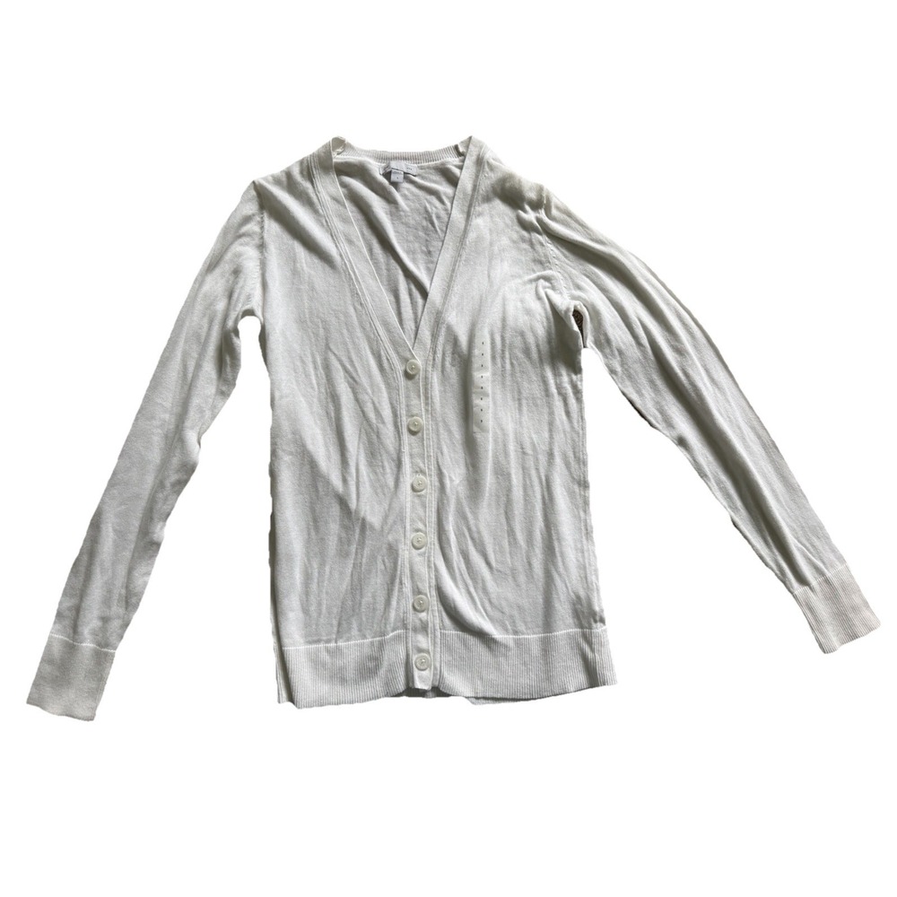 Gap V Neck Button Down Long Sleeve White Cardigan Size Small